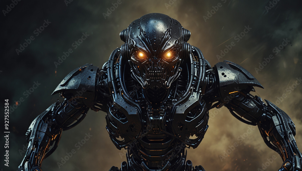 illustration of a space alien monster robot made of iron illustration of a space alien monster robot made of iron