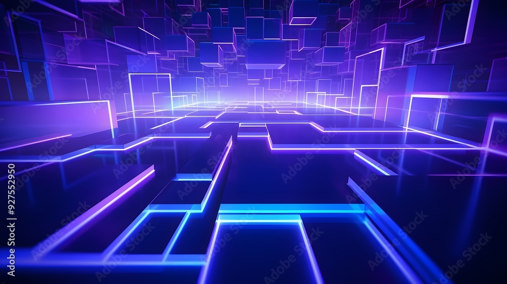 3d rendering of purple and blue abstract geometric background. Scene for advertising, technology, showcase, banner, game, sport, cosmetic, business, metaverse. Sci-Fi Illustration. Product display 3d rendering of purple and blue abstract geometric background. Scene for advertising, technology, showcase, banner, game, sport, cosmetic, business, metaverse. Sci-Fi Illustration. Product display