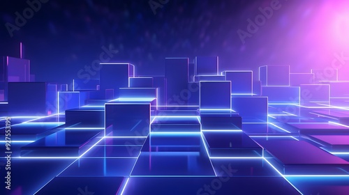 Wallpaper Mural 3d rendering of purple and blue abstract geometric background. Scene for advertising, technology, showcase, banner, game, sport, cosmetic, business, metaverse. Sci-Fi Illustration. Product display Torontodigital.ca