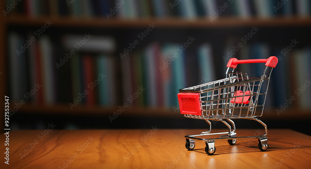 Shopping Cart on a Wooden Table. A Modern Shopping Cart in a Retail Setting Symbolizing Consumerism and Shopping Experience. Focus on the Cart's Design and Functionality Shopping Cart on a Wooden Table. A Modern Shopping Cart in a Retail Setting Symbolizing Consumerism and Shopping Experience. Focus on the Cart's Design and Functionality