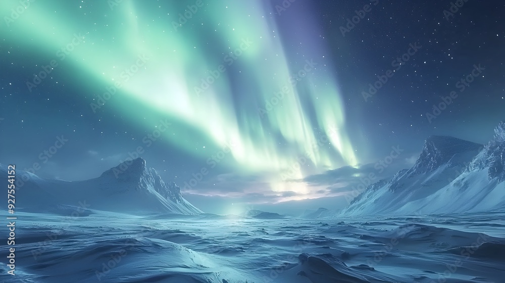 Mesmerizing Northern Lights Display Over Serene Arctic Landscape Mesmerizing Northern Lights Display Over Serene Arctic Landscape