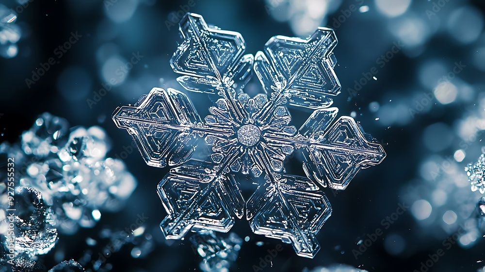 A close-up of an intricate snowflake pattern, capturing the delicate and unique beauty of each crystal structure A close-up of an intricate snowflake pattern, capturing the delicate and unique beauty of each crystal structure