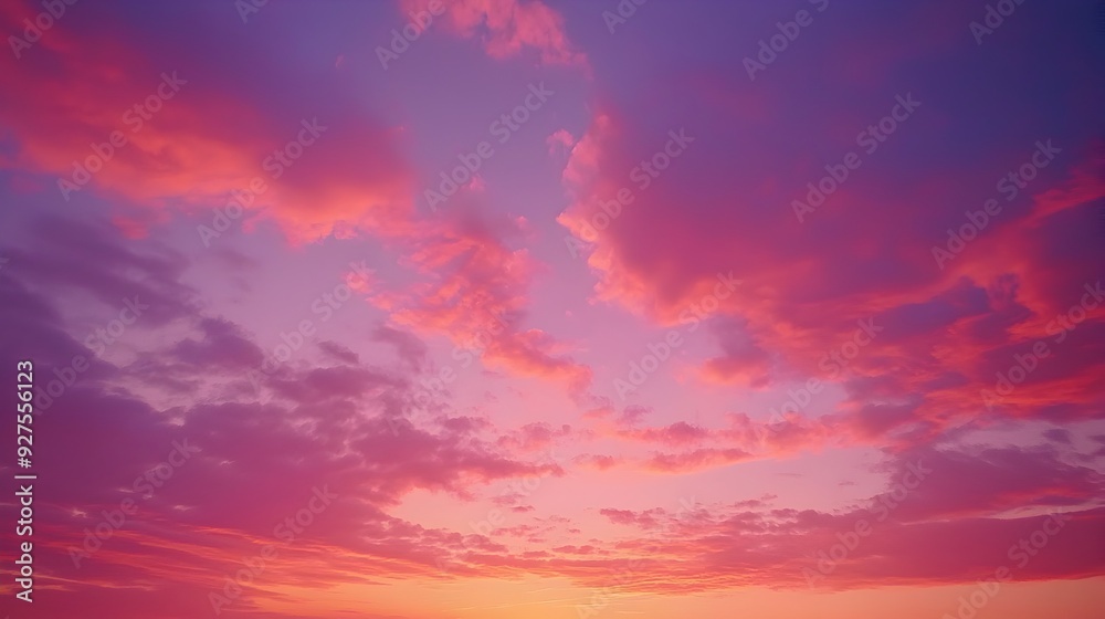 Breathtaking Gradient Sunset Sky with Dramatic Clouds and Serene Landscape