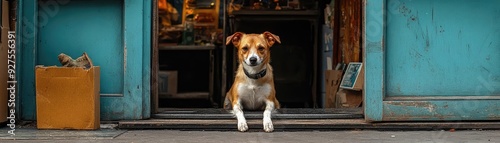 A dog waiting patiently outside a shop, capturing the small, often overlooked details that add character to street photography photo