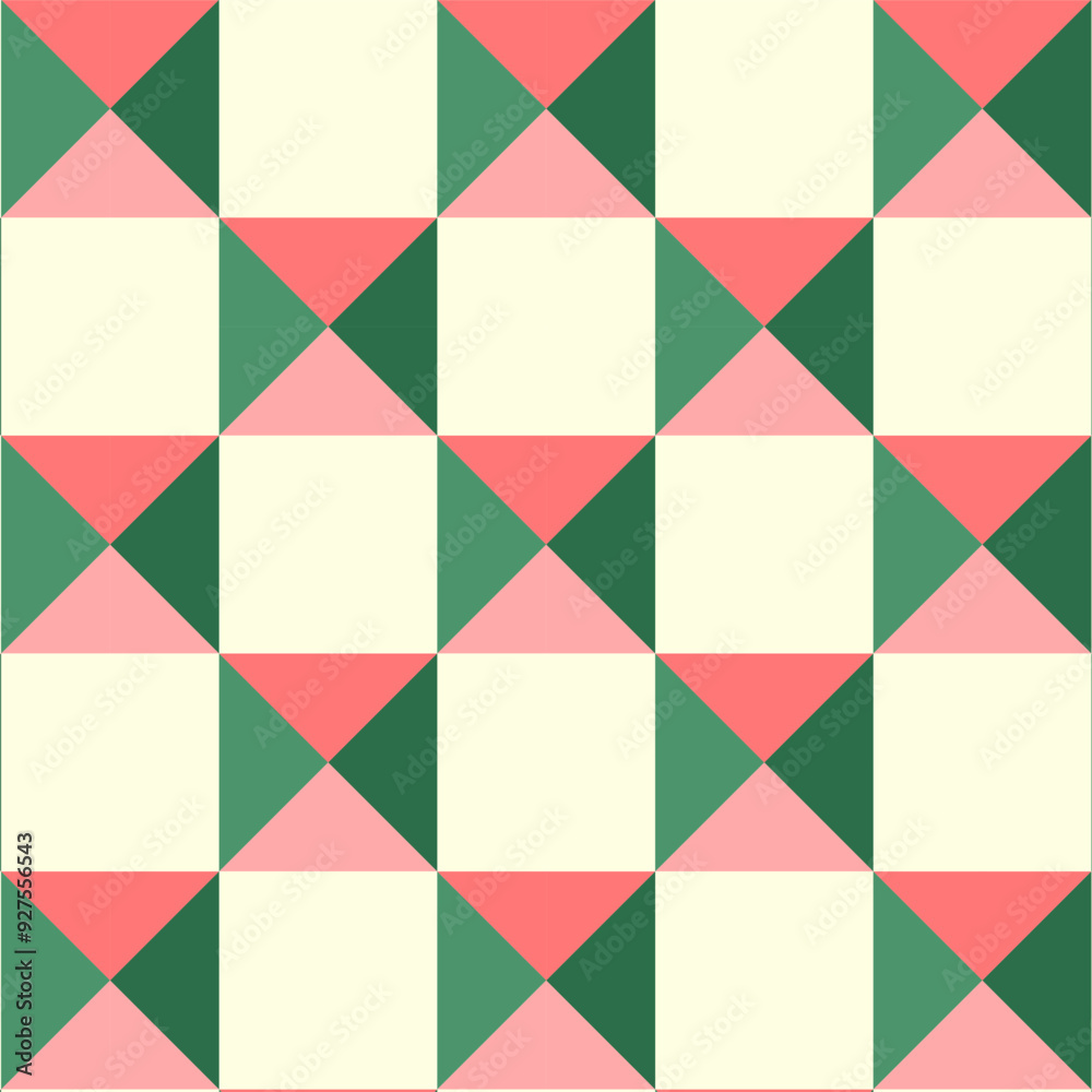 Geometric abstract seamless pattern.Christmas repeat pattern in green red light yellow.Vector graphic background. Geometric abstract seamless pattern.Christmas repeat pattern in green red light yellow.Vector graphic background.