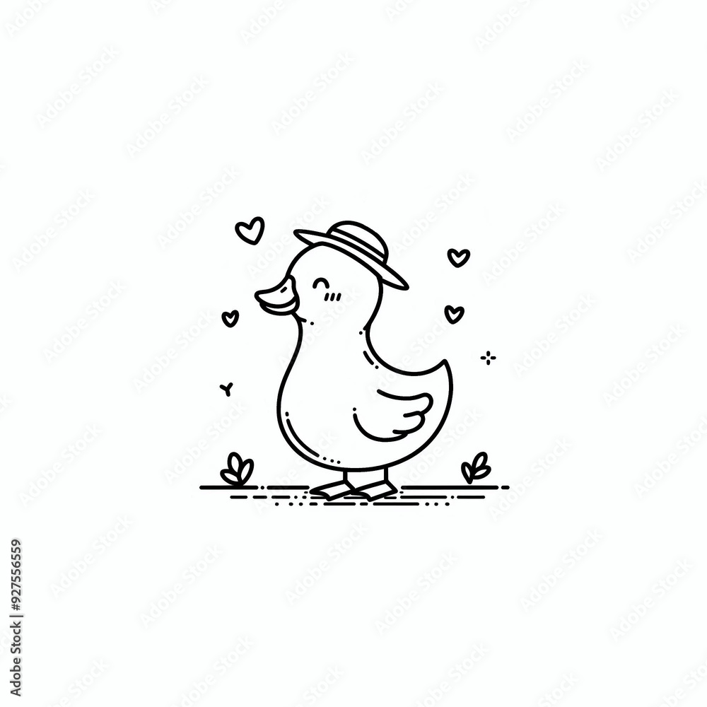 A duck drawn with black lines. A duck drawn with black lines.