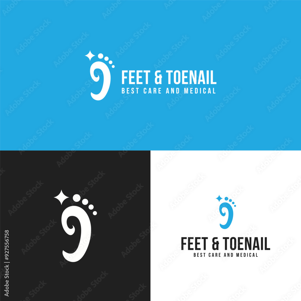 Naklejka premium creative treatment feet and toenail icon logo design vector illustration. silhouette feet and toenail care mark symbol logo vector design template isolated on white background
