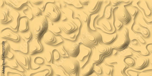 3D Woodcut Stylized Brown woody topographic contour scheme and terrain. Abstract lines or wavy backdrop background. Topography grid map. Geographic line mountain relief. Contour map background.