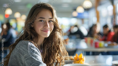 portrait of female student in school cafeteria