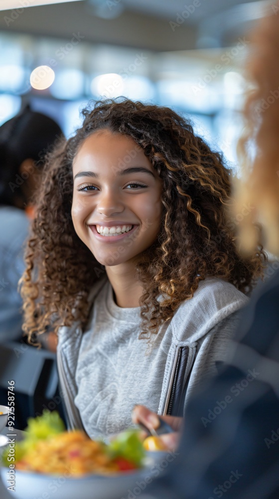 portrait of a female student in the school cafeteria portrait of a female student in the school cafeteria
