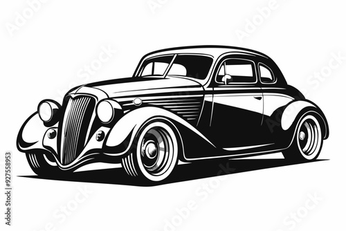 Retro Hotrod car silhouette, vintage car vector