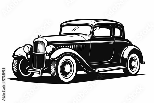 Retro Hotrod car silhouette, vintage car vector