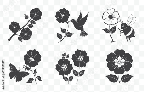 Print Hollyhock Flower Line Art Vector Set Detailed Floral Illustrations of Hollyhocks for Design and Decoration