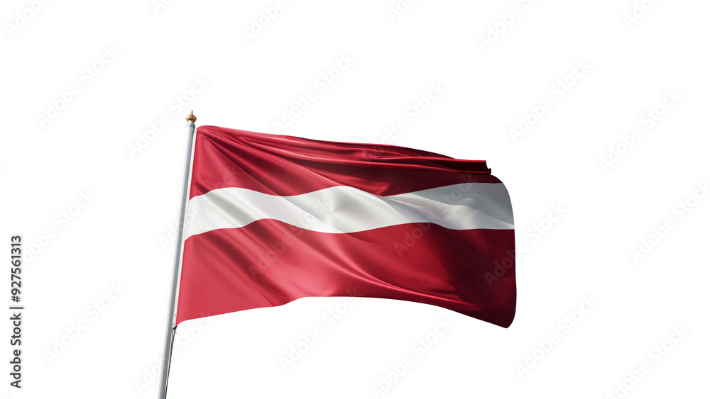 Naklejka premium Flag of Latvia on a transparent background, png, flag on a flag pole waving in the wind, european country, national symbol of Latvia, picture of a flag 