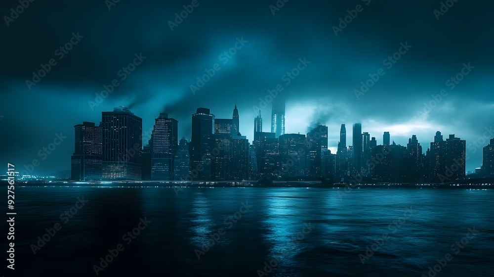 Obraz premium Dramatic City Skyline at Night Under Widespread Power Outage Conditions