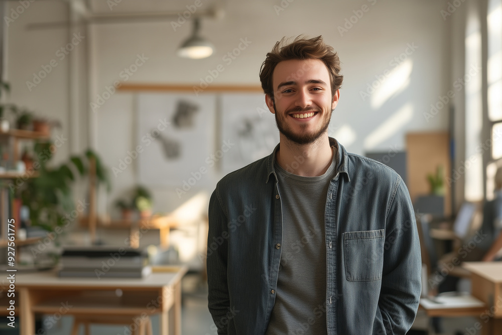 Portrait of young smiling designer man or business people standing at creative office. Portrait of young smiling designer man or business people standing at creative office.
