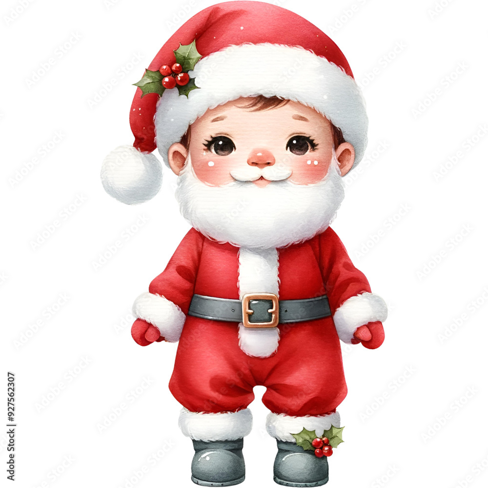Little Santa Claus Watercolor Illustration, on a Transparent Background, Christmas Collection Little Santa Claus Watercolor Illustration, on a Transparent Background, Christmas Collection