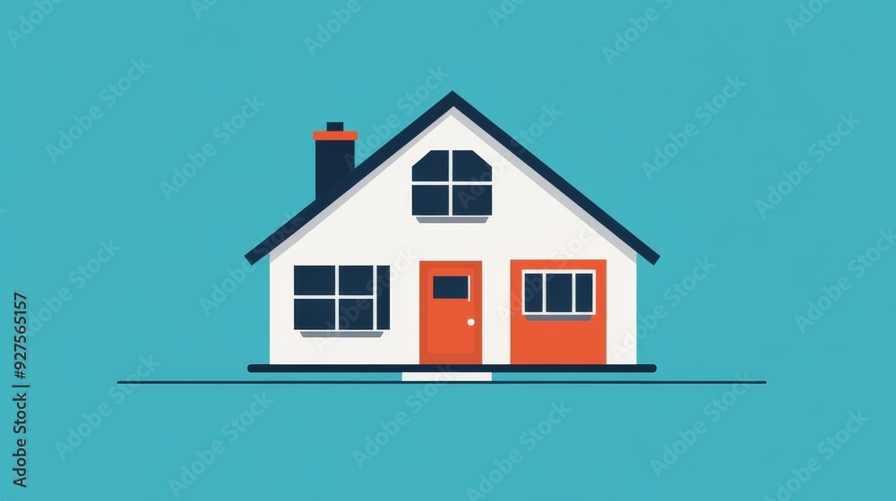 Modern flat illustration of a house with a teal background, showcasing clean design and vibrant colors.