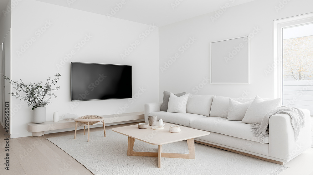 Scandinavian-style living room with cool white Scandinavian-style living room with cool white