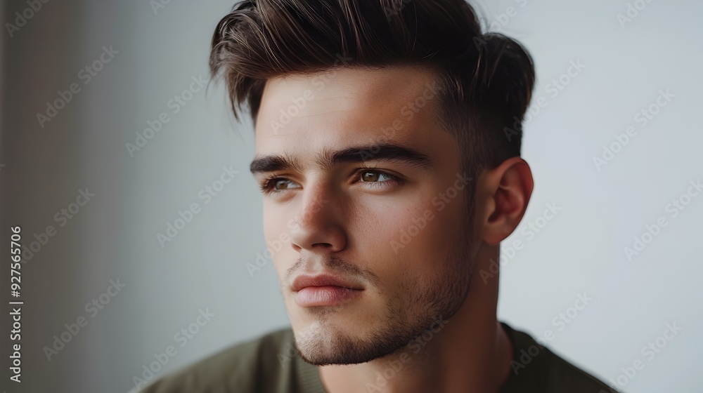 Fototapeta premium Elegant Man with Subtle Fade Hairstyle in Formal Attire