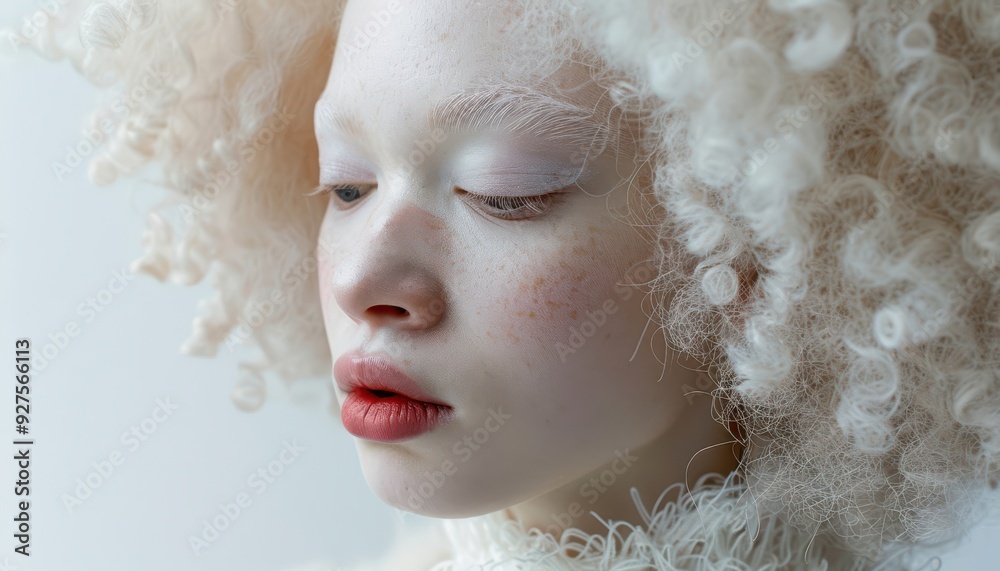 Fashionable albino model with ethereal features, captured in an elegant and artistic pose. Fashionable albino model with ethereal features, captured in an elegant and artistic pose.