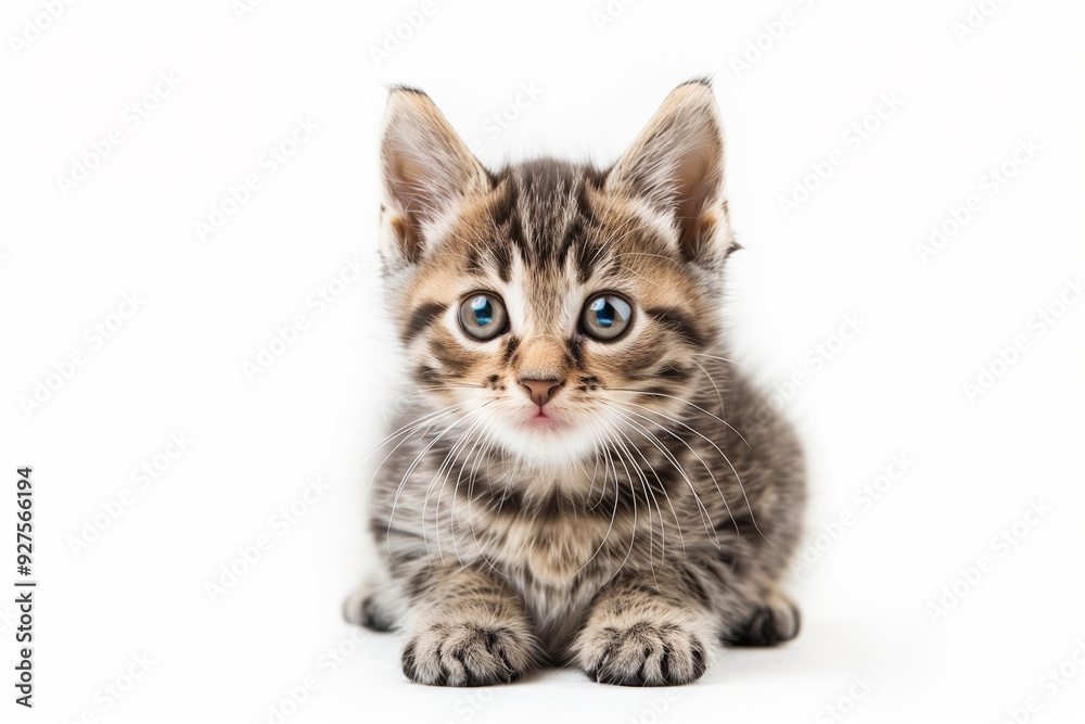 Tabby Kitten Sitting on White Background in Studio Setting Tabby Kitten Sitting on White Background in Studio Setting