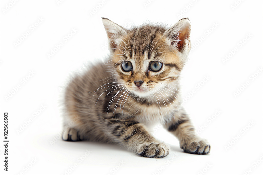 Tabby Kitten Sitting on White Background in Studio Setting Tabby Kitten Sitting on White Background in Studio Setting