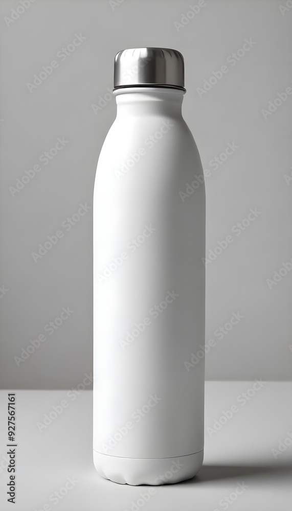 A White Metal Drinking Bottle Flask Mockup with White Background