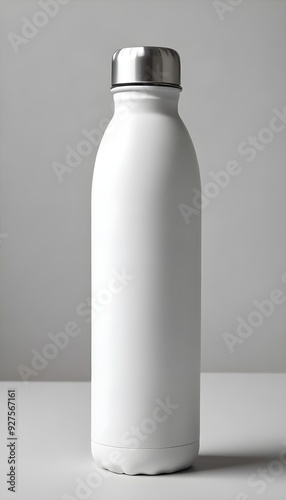 A White Metal Drinking Bottle Flask Mockup with White Background