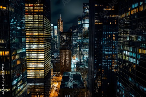 NYC Skyline at Night: Glowing Skyscrapers