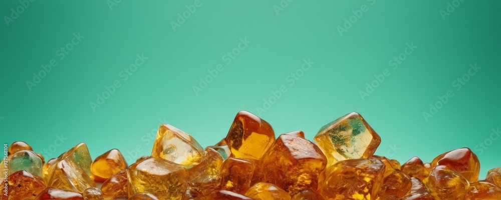 pile orange and yellow gems on green background pile orange and yellow gems on green background