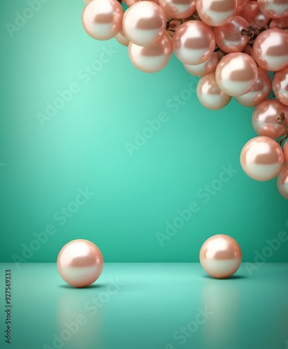 bunch pink pearls on green background