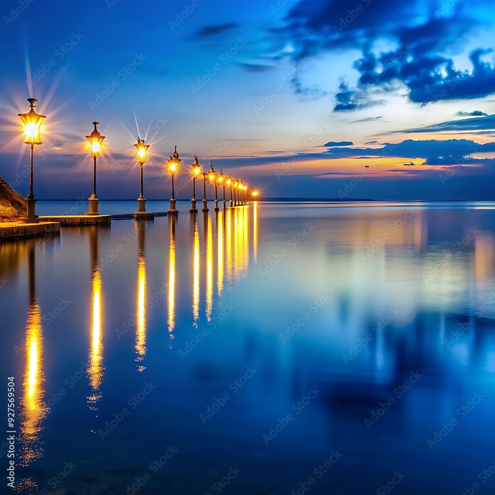 Obraz premium Pier over sea against sky during sunset