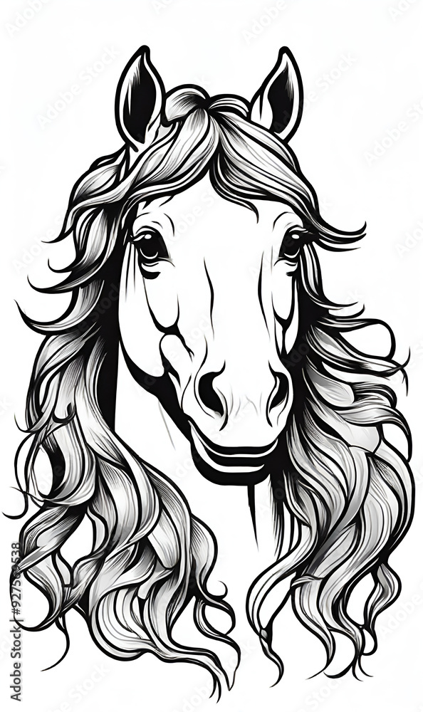 Obraz premium Picture for coloring: a friendly horse with expressive eyes