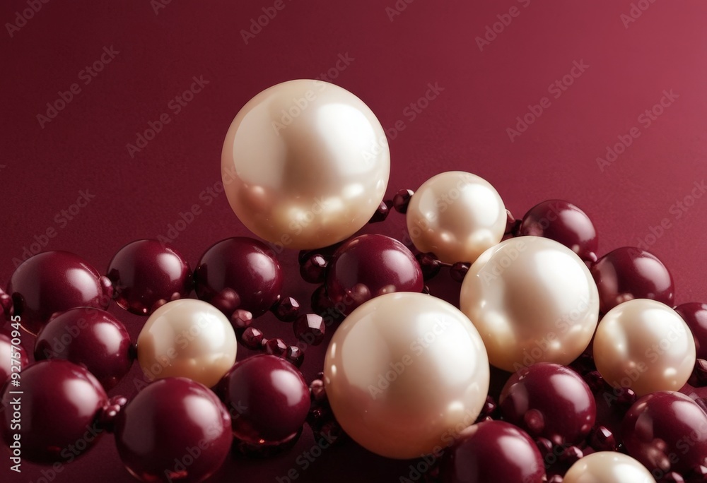 bunch pearls and on red background bunch pearls and on red background