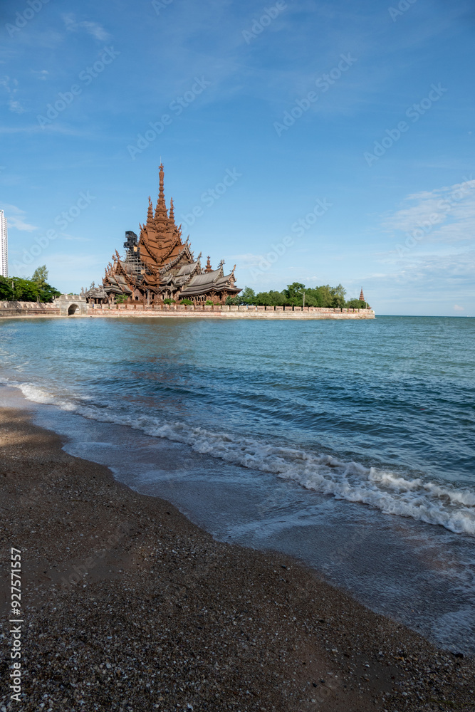 Sanctuary of Truth Museum located in Pattaya Thailand, is the largest wooden castle in the world The museum structure is a hybrid of temple and a castle that is themed on the Ayutthaya Kingdom