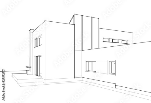 house building sketch architecture 3d illustration