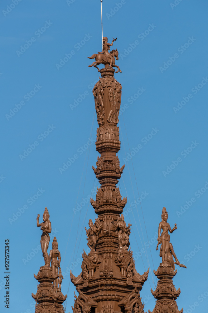 Sanctuary of Truth Museum located in Pattaya Thailand, is the largest wooden castle in the world The museum structure is a hybrid of temple and a castle that is themed on the Ayutthaya Kingdom