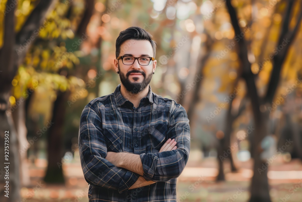 Confident Man in Autumn Forest Confident Man in Autumn Forest