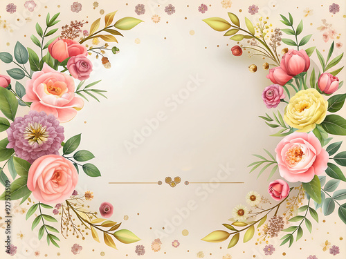 Beautiful postcard for a wedding or holiday with delicate peony flowers on a pink background with a place