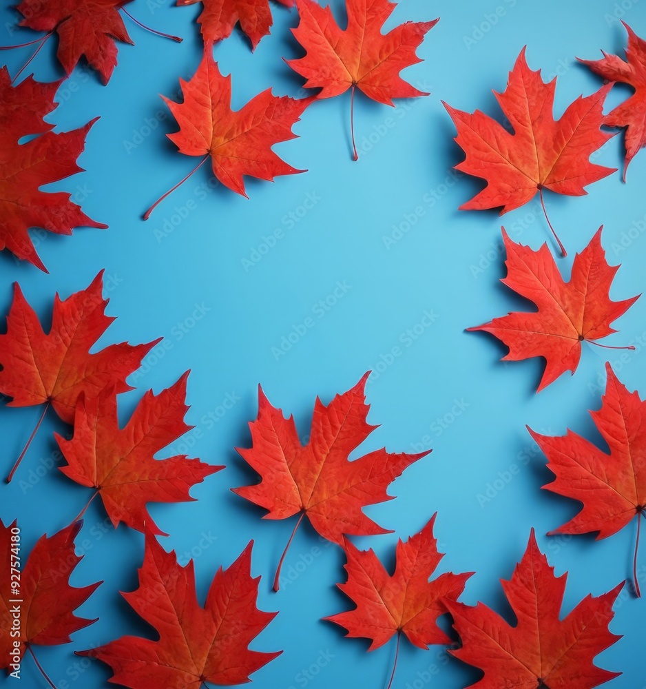 red maple leaves on blue background