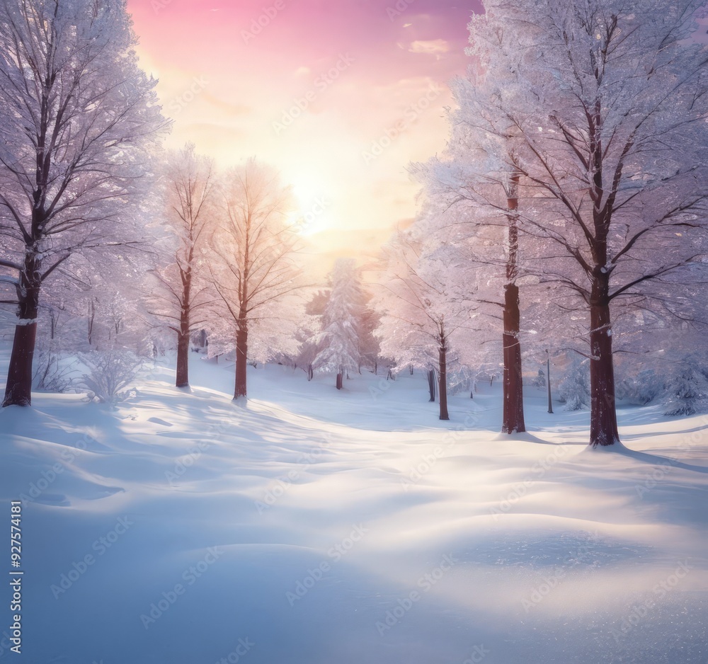 winter landscape with snow covered trees and sun photo winter landscape with snow covered trees and sun photo