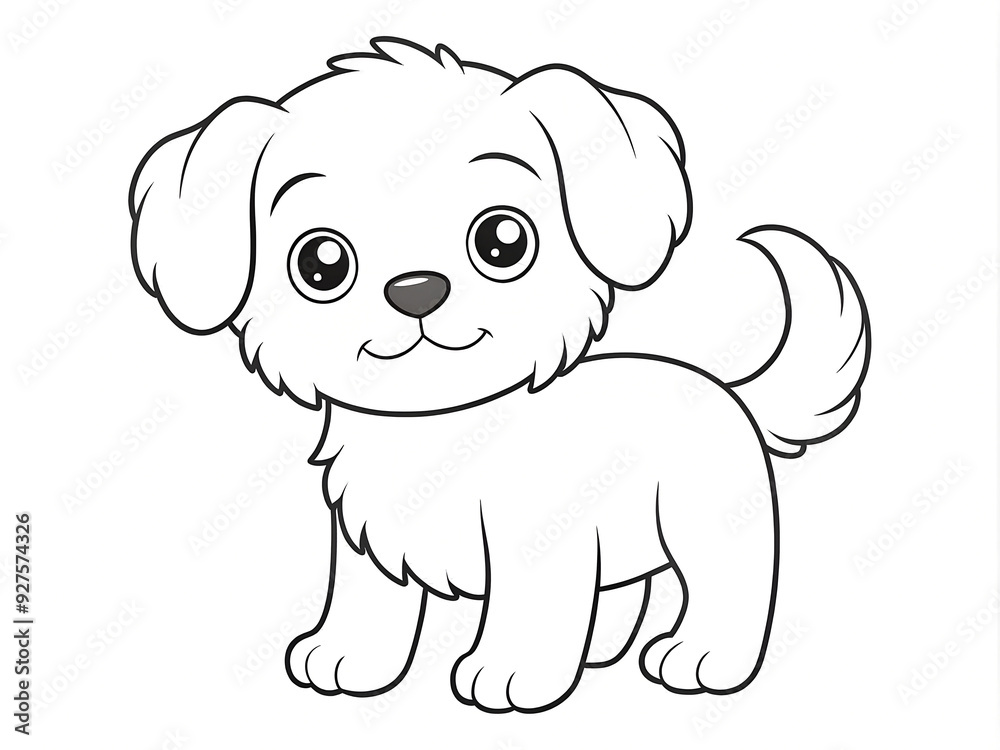 Coloring picture of a cute little fluffy puppy with big eyes, on a white background Coloring picture of a cute little fluffy puppy with big eyes, on a white background