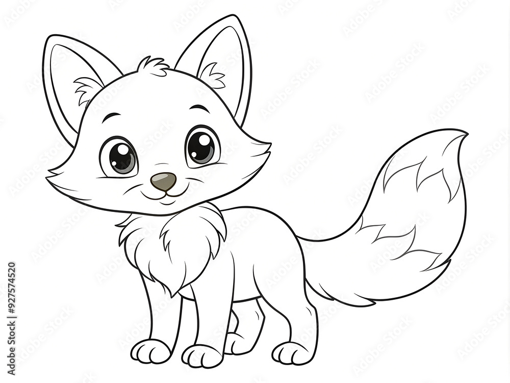 Coloring picture of a cute little fluffy red fox with big eyes, on a white background Coloring picture of a cute little fluffy red fox with big eyes, on a white background