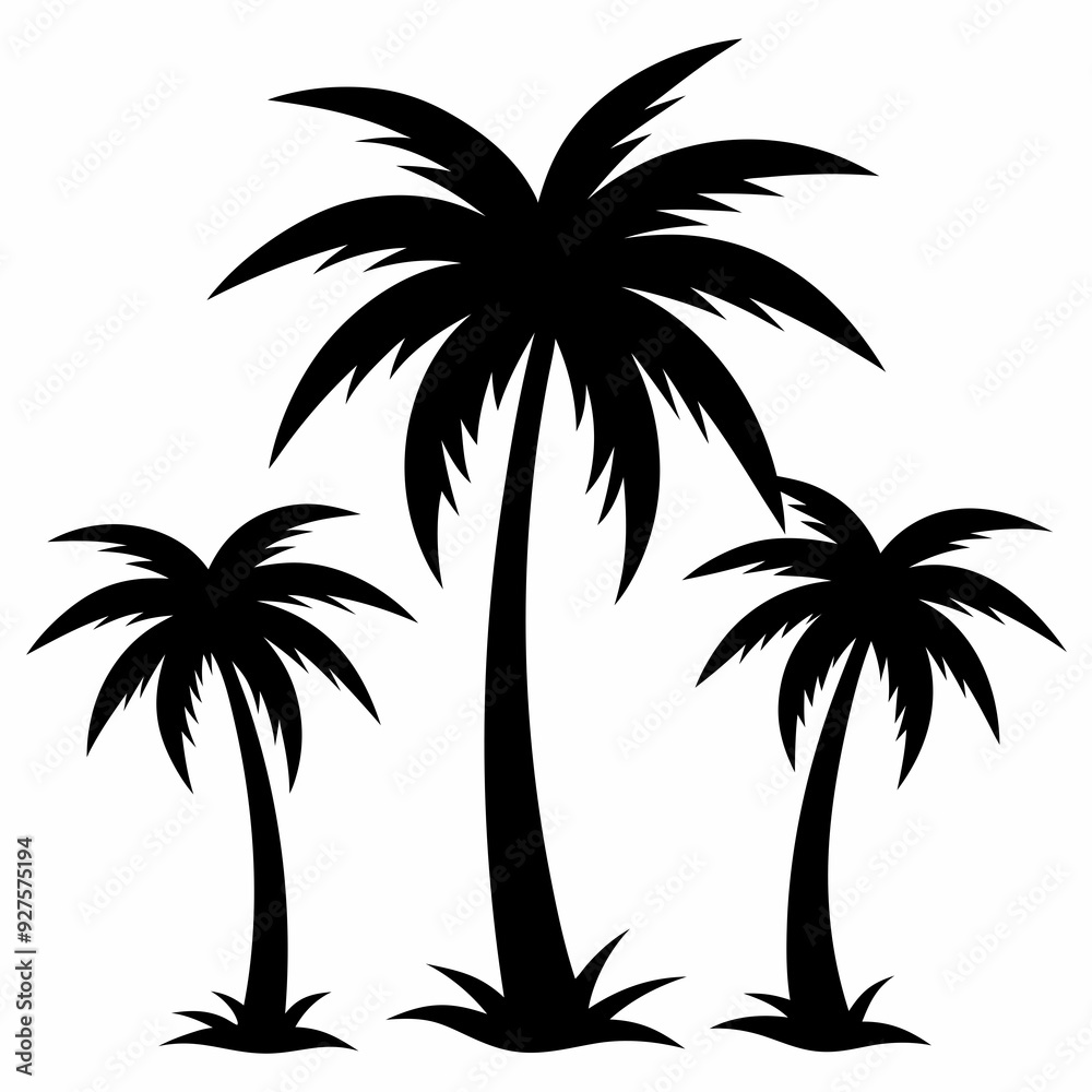 Set of palm tree silhouette white background Set of palm tree silhouette white background