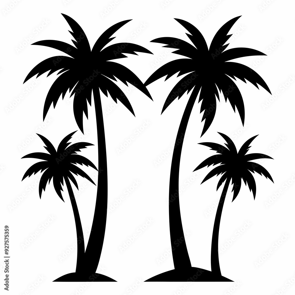 Set of palm tree silhouette white background Set of palm tree silhouette white background