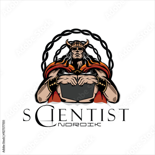 nordic warrior scientist ,viking scientist concept logo