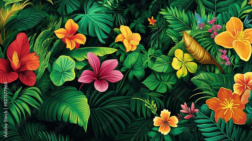 a banner featuring the lush greens and exotic floral of the Amazon Rainforest. a Brazil-Themed Banner Design. 