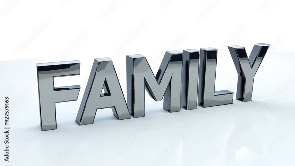 3D Metallic Word Family on a Reflective Surface Generative AI 3D Metallic Word Family on a Reflective Surface Generative AI