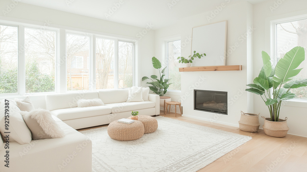 Fototapeta premium living room interior with fireplace